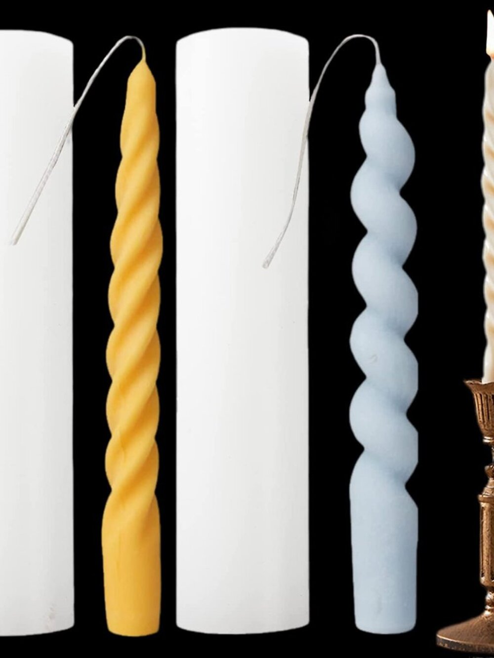 2PCS 3D Twisted Taper Silicone Candle Molds, Long Spiral Cylinder Molds for Arom